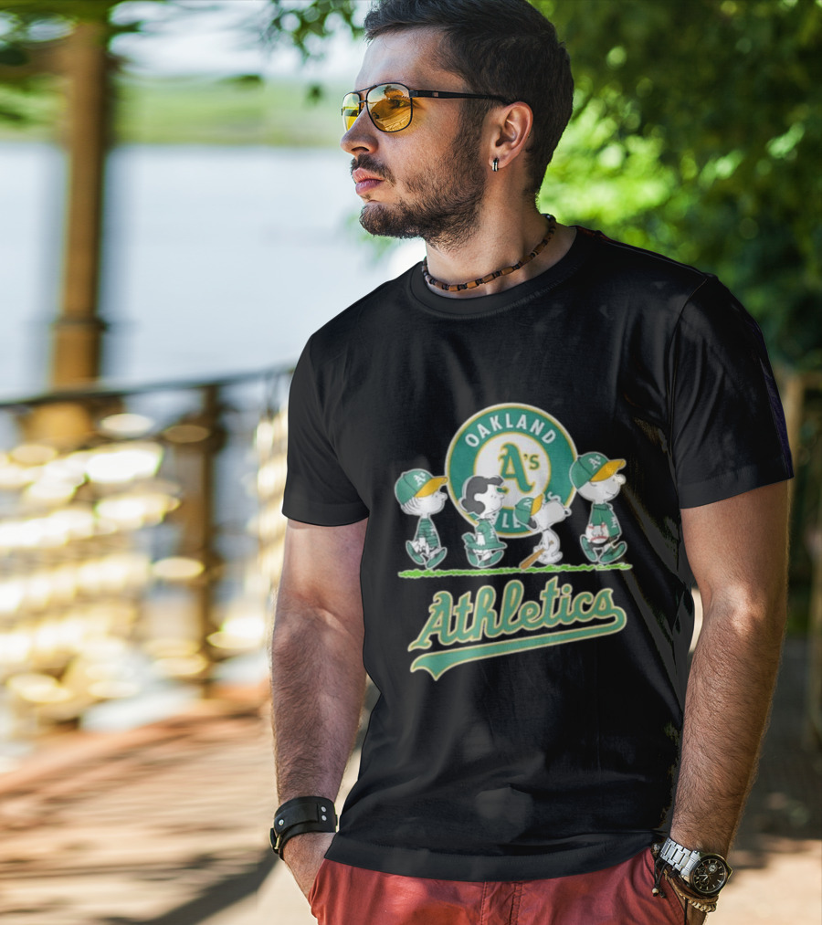 Peanuts Characters Oakland Athletics A's Team Major League Baseball Snoopy Charlie Brown Woodstock T-Shirt