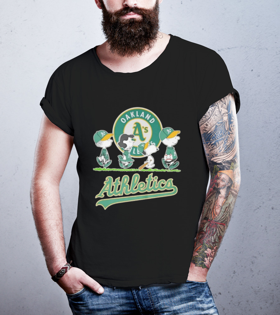 Peanuts Characters Oakland Athletics A's Team Major League Baseball Snoopy Charlie Brown Woodstock T-Shirt