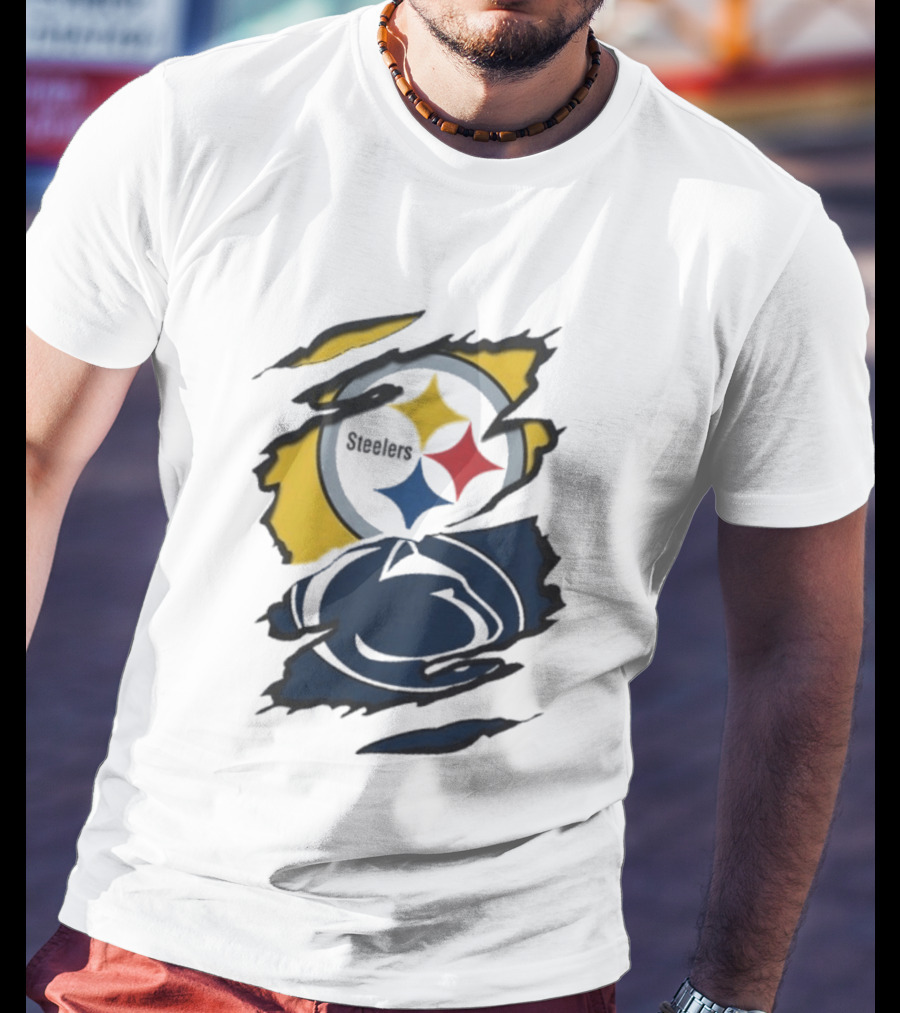 Pittsburgh Steelers Penn State Scratched Logo Fusion Beneath The Surface T-Shirt