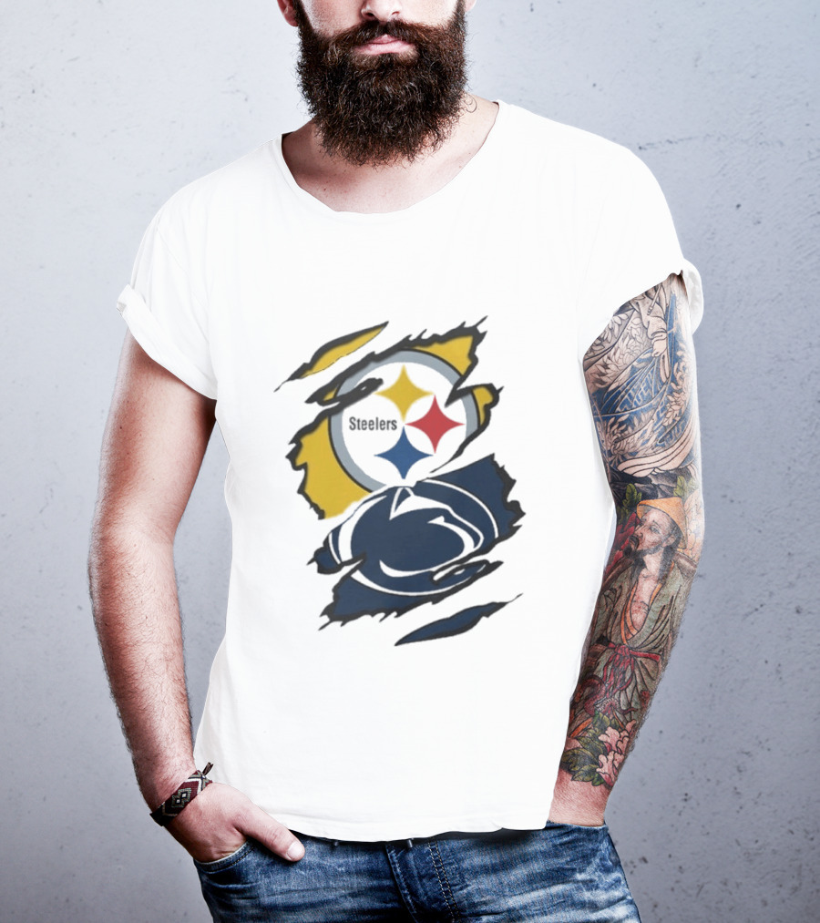 Pittsburgh Steelers Penn State Scratched Logo Fusion Beneath The Surface T-Shirt