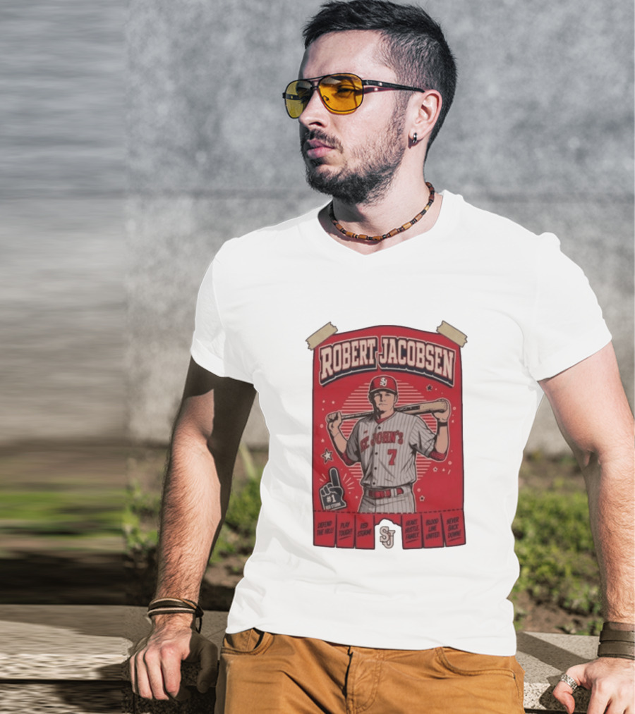 Robert Jacobsen St John's 7 Red Storm Defend The Hill Play Tough Blood Line United T-Shirt