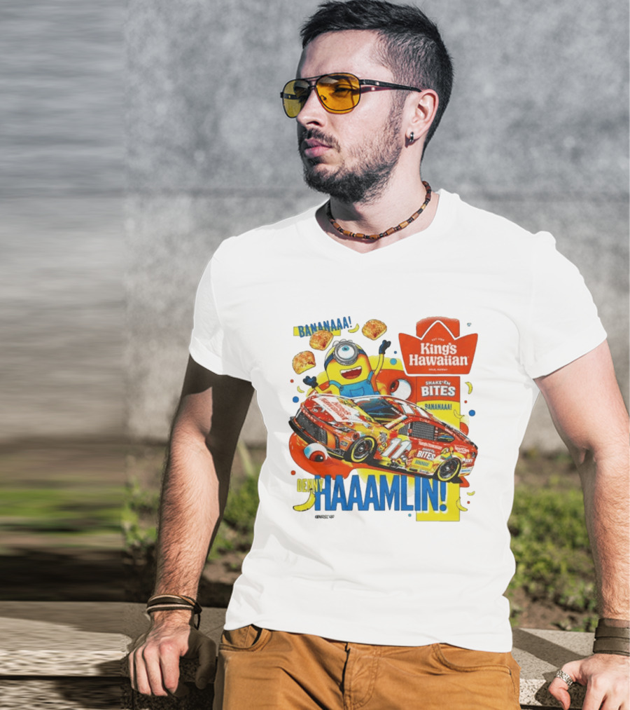 Minions Bananaa With Denny Hamlin King's Hawaiian Shake 'n Bites Racing 2026 T-Shirt