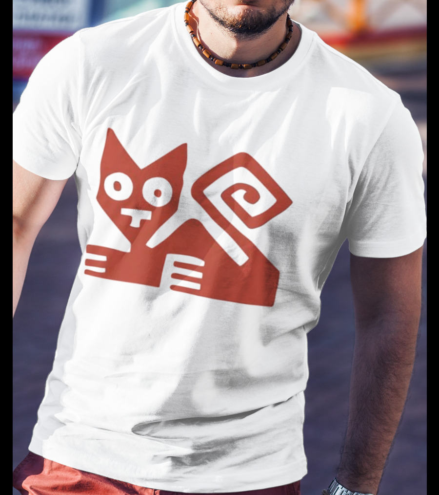 Peruvian Cat Nazca Lines Style Geometric Red T-Shirt