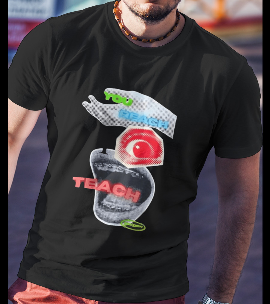 Geiger You Reach I Teach Hand Eye Mouth Collage T-Shirt