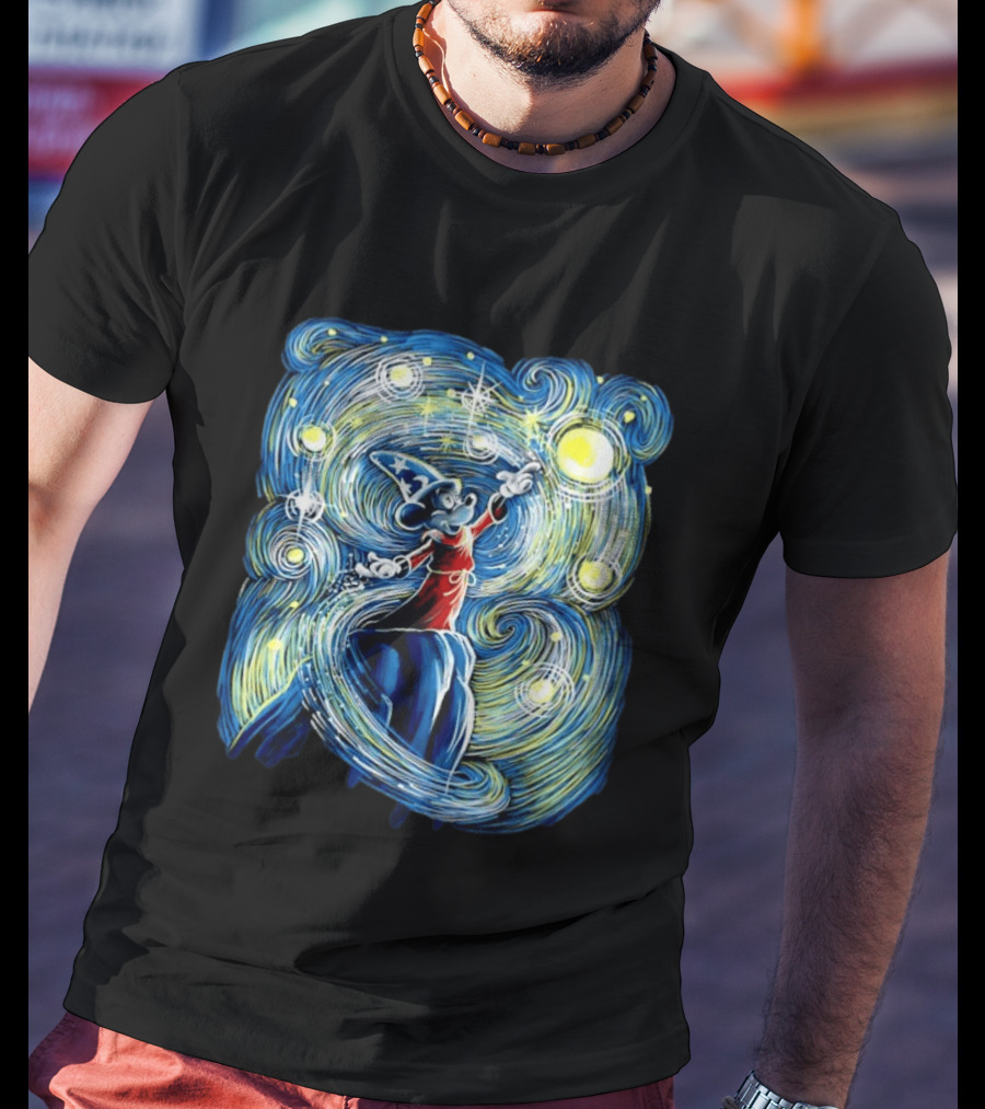 Sorcerer Mickey Mouse Fantasia Starry Night Whirlwind Stars T-Shirt