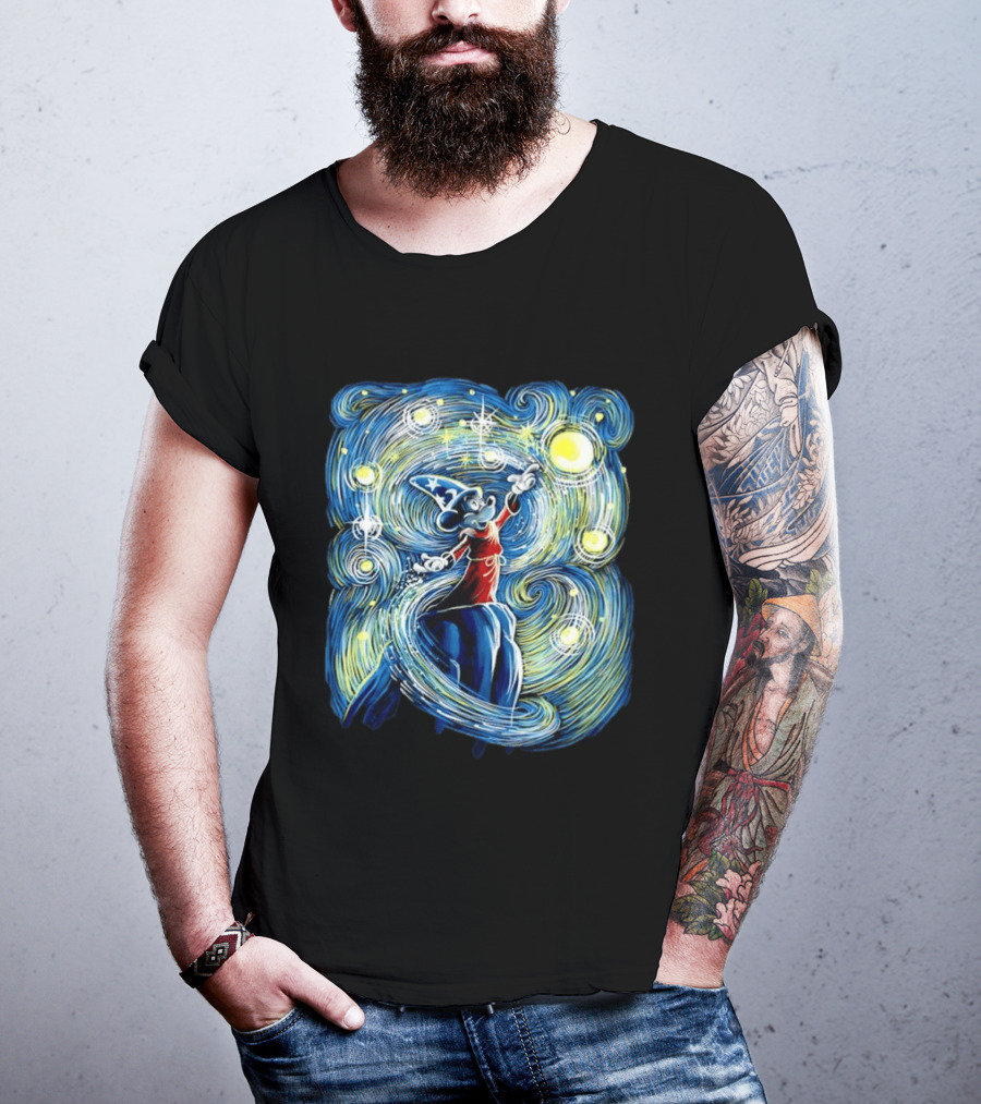 Sorcerer Mickey Mouse Fantasia Starry Night Whirlwind Stars T-Shirt