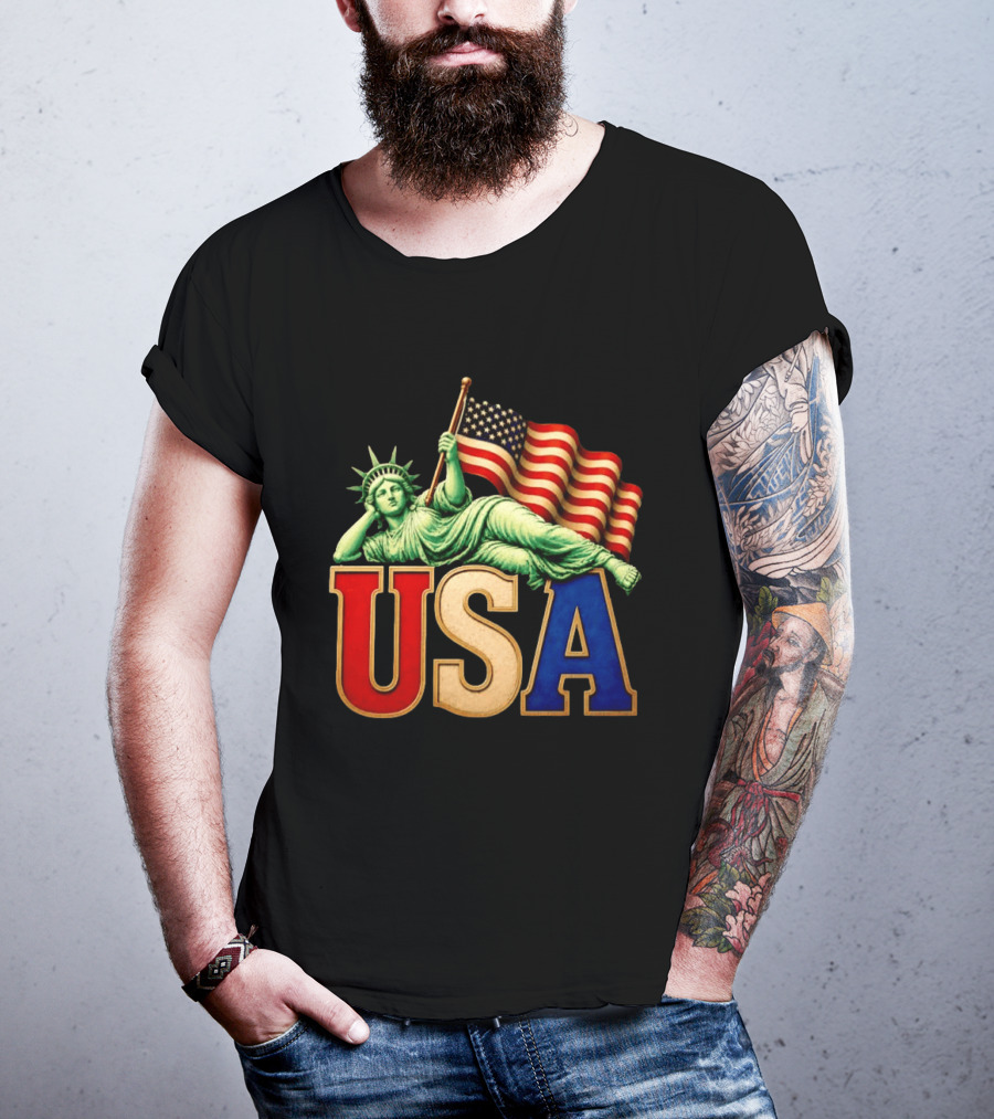 Statue Of Liberty USA Flag Patriotic T-Shirt