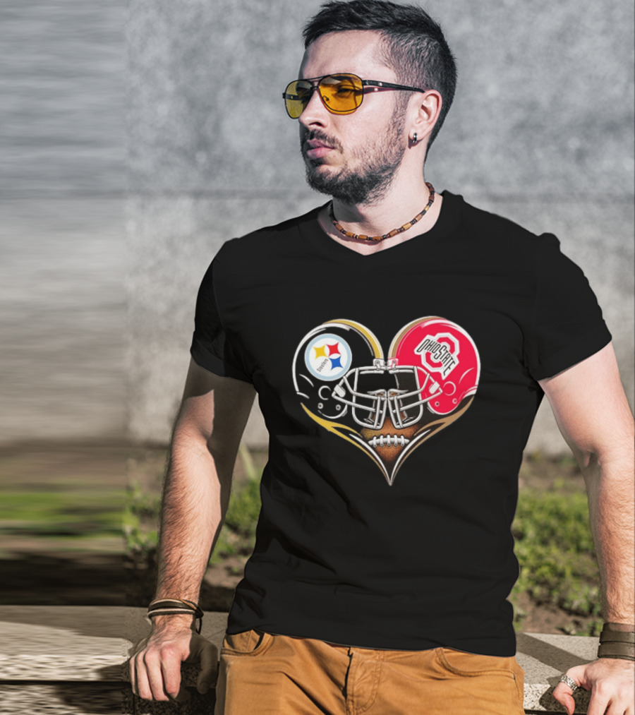 Steelers Ohio State Buckeyes Heart Helmet Fan Love T-Shirt