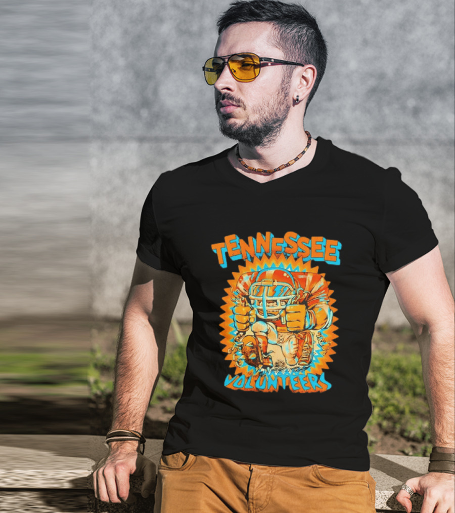 Tennessee Volunteers Football Player Breaking Chains Dynamic Orange Blue T-Shirt