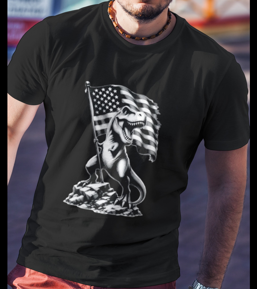 Tyrannosaurus Rex American Flag Patriotic Dinosaur Fan T-Shirt
