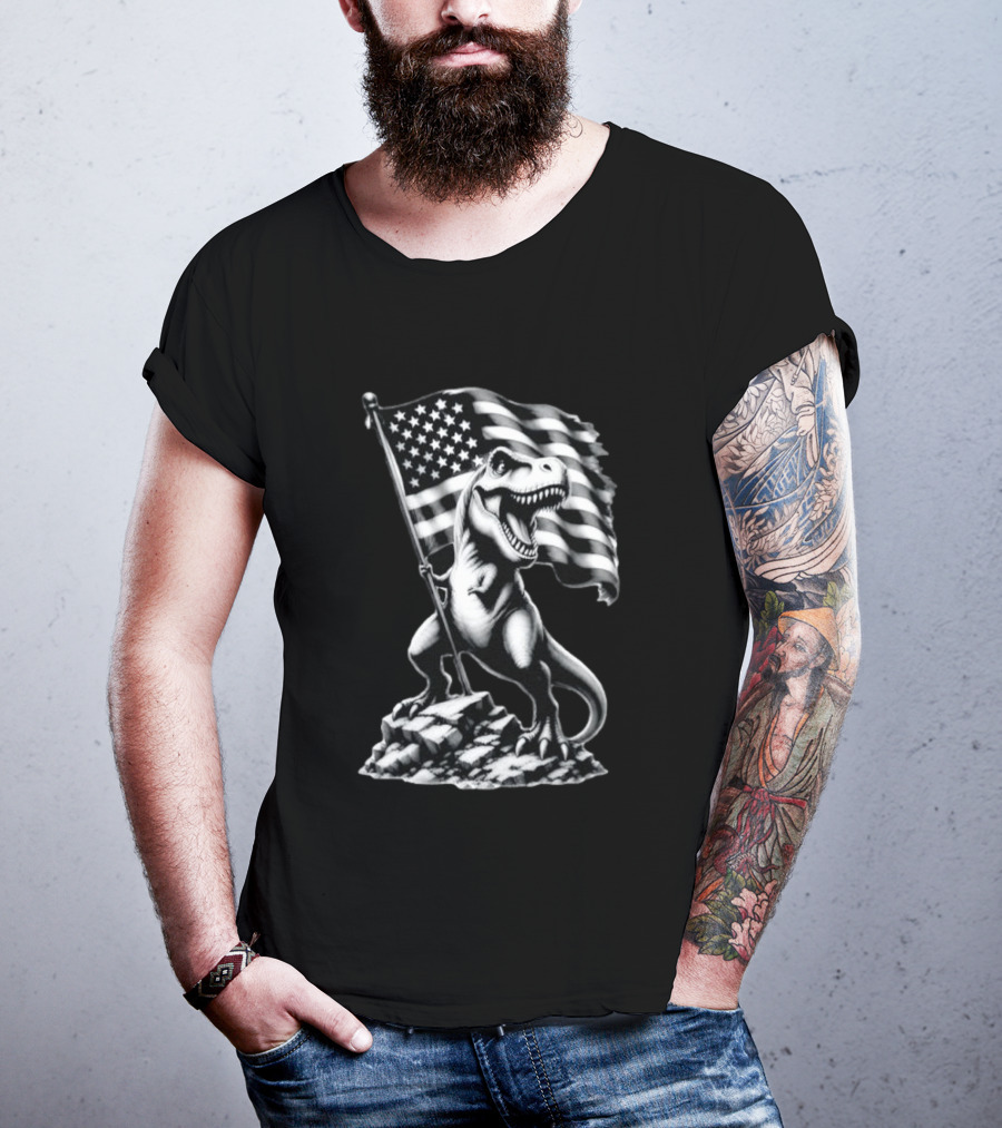Tyrannosaurus Rex American Flag Patriotic Dinosaur Fan T-Shirt