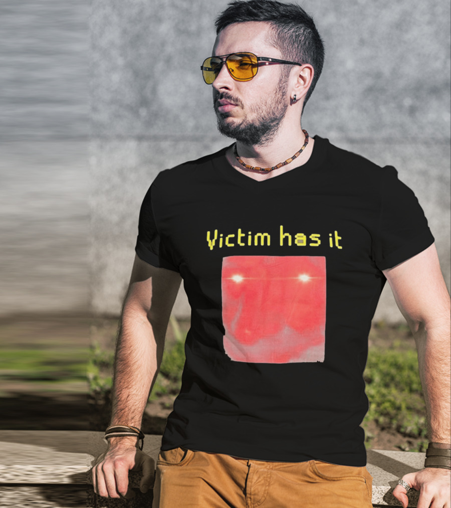 Victim Has It Bright Red Square Eyelights T-Shirt