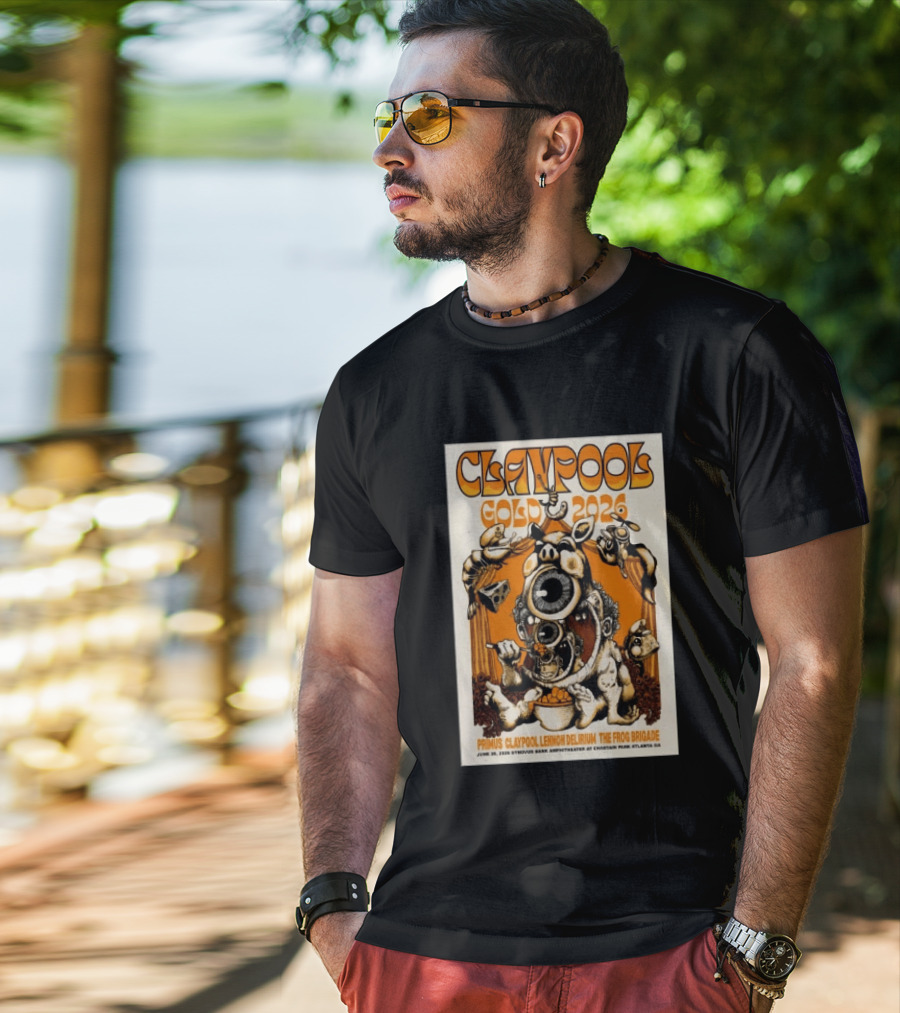 Les Claypool Gold 2026 Primus Delirium Frog Brigade June 20 Synovus Bank Amphitheater Atlanta T-Shirt