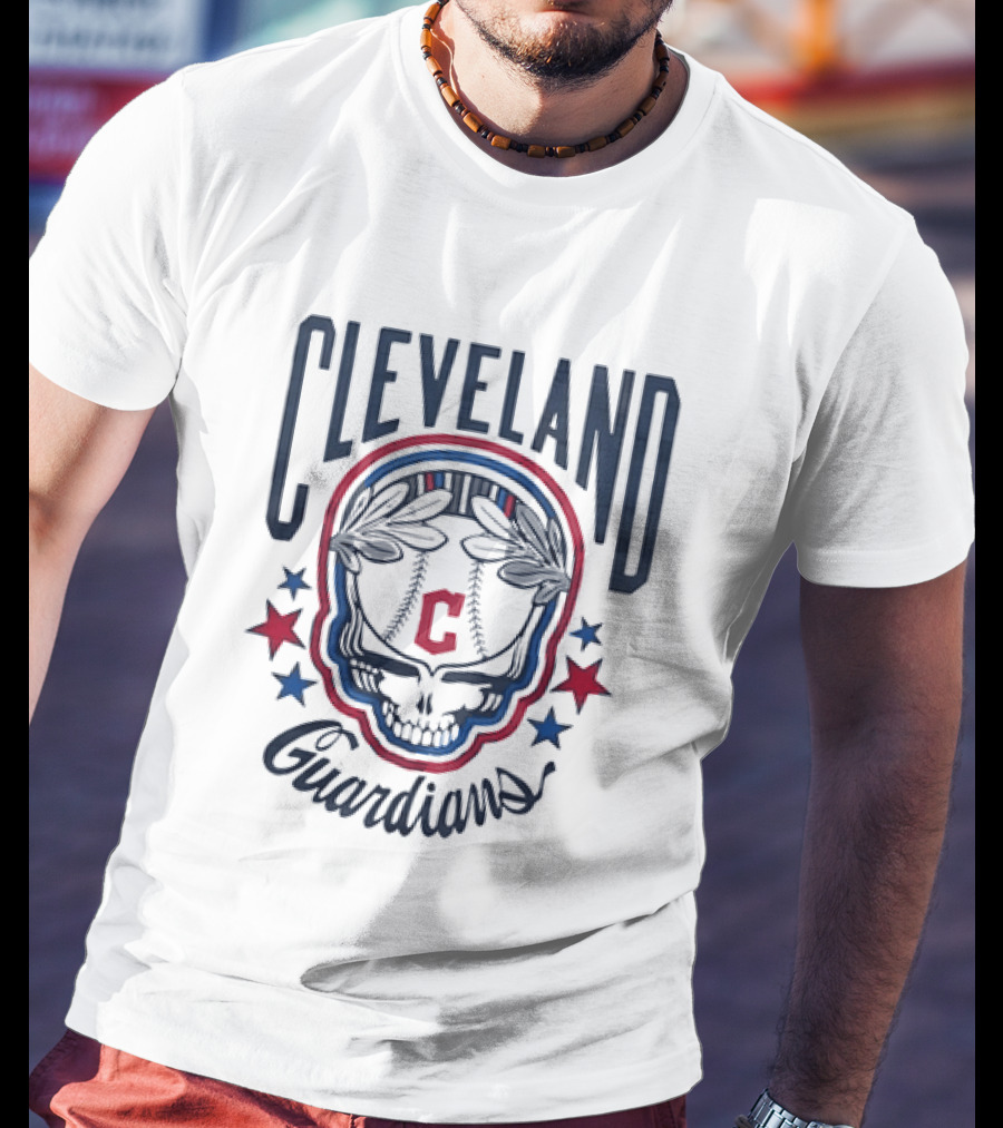 Cleveland Guardians Skull Baseball Laurel Wreath Stars T-Shirt