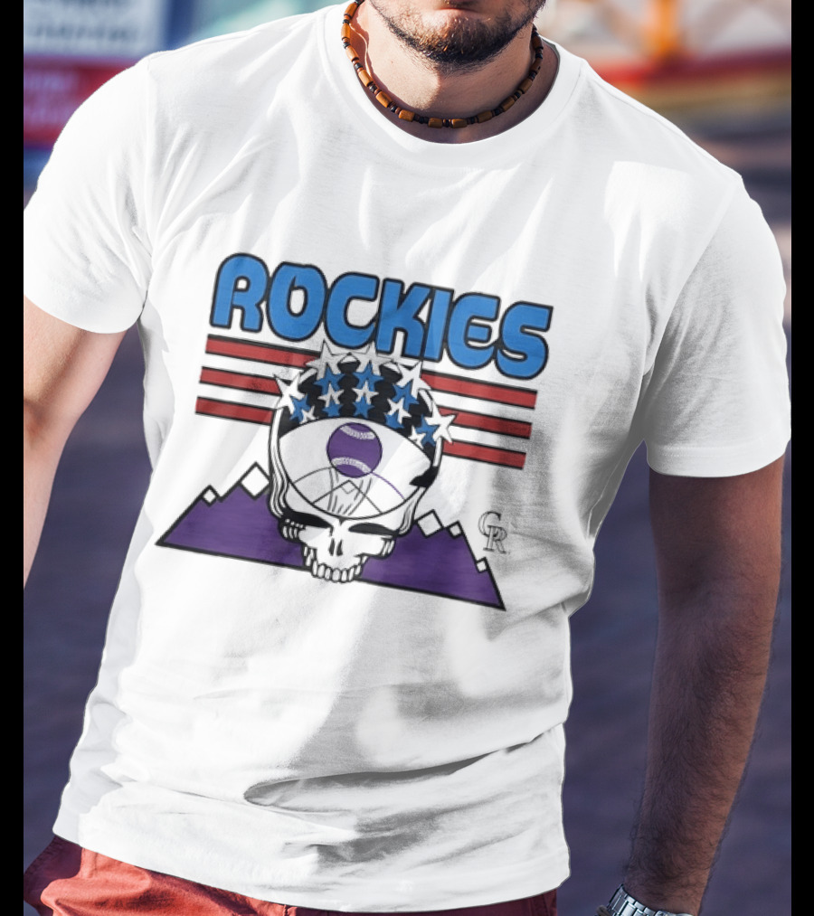Rockies Skull Grateful Dead CR Baseball T-Shirt