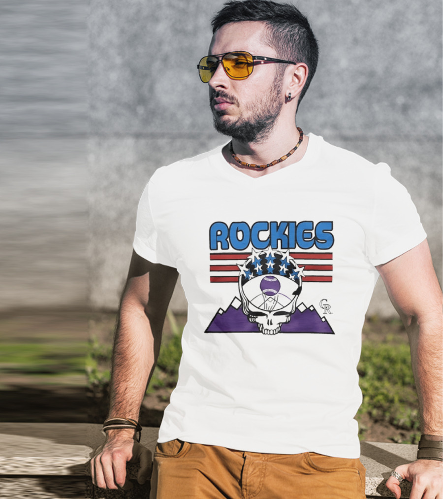 Rockies Skull Grateful Dead CR Baseball T-Shirt