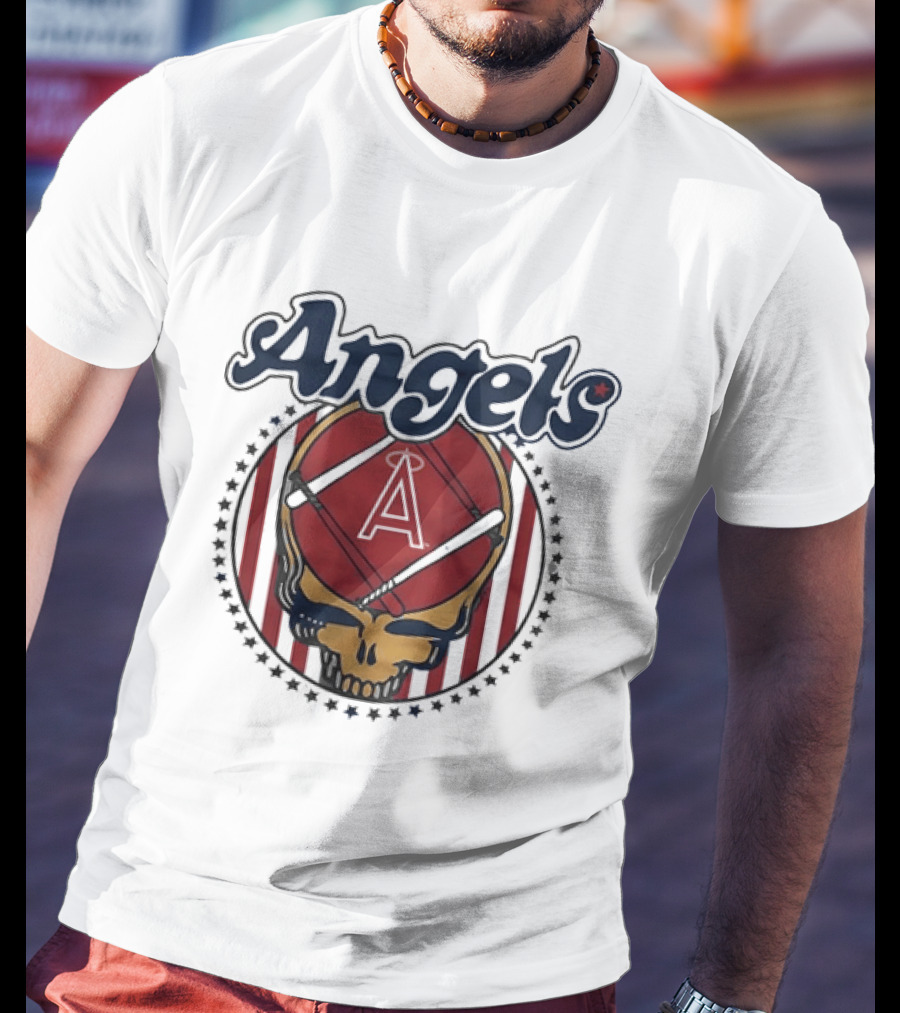 Los Angeles Angels Grateful Dead Steal Your Face Baseball Angels Skull T-Shirt