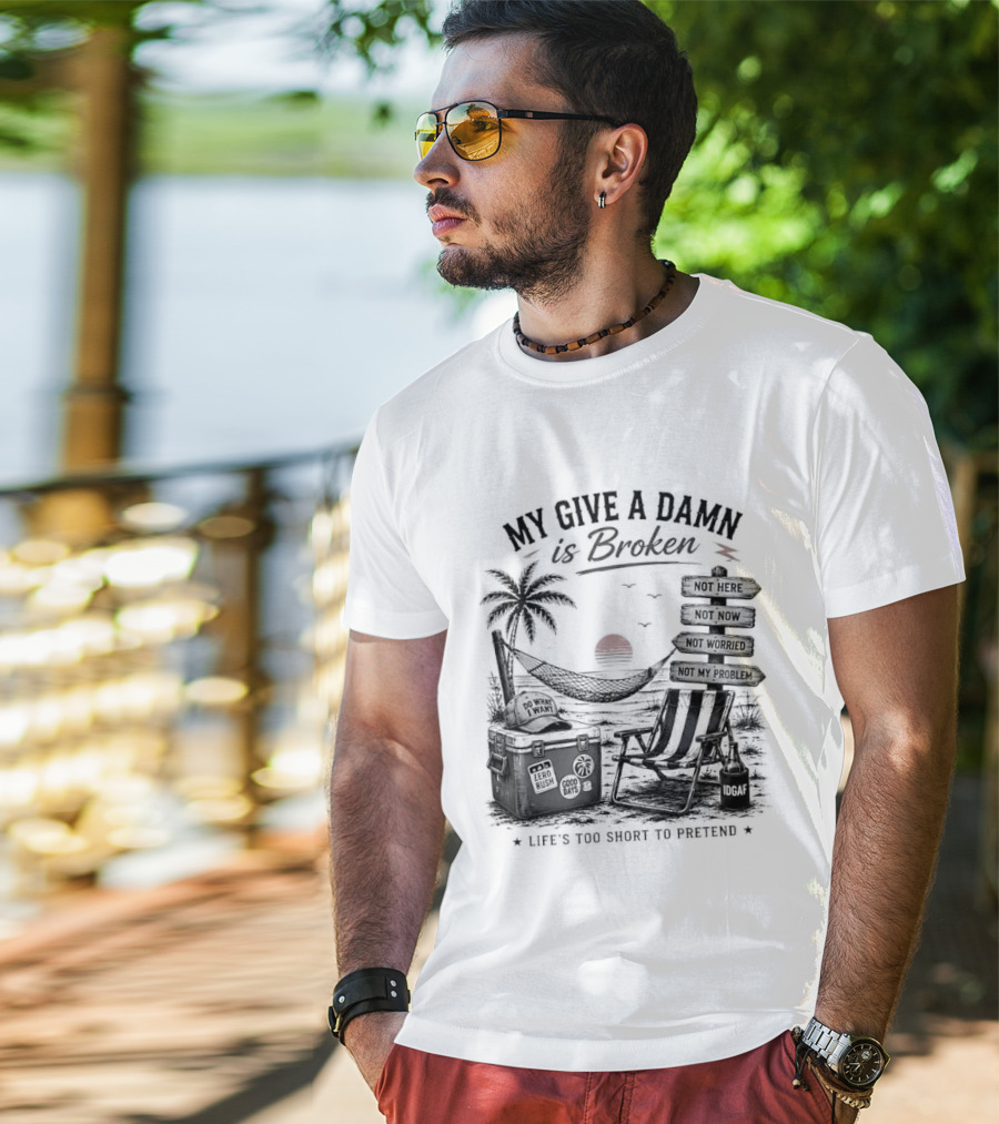 My Give A Damn Is Broken Beach Hammock Palm Trees Sunset Relaxation T-Shirt
