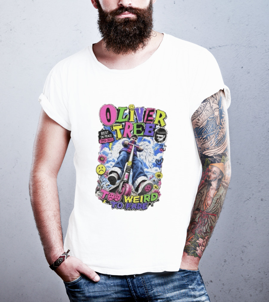 Oliver Tree Rest In Peace 1993 2023 Too Weird To Fade Angel Wings Scooter Floral T-Shirt