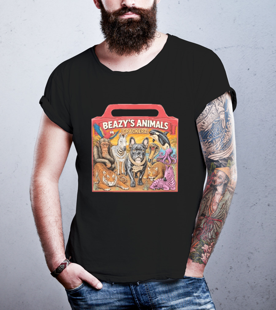 Beazy's Animals Crackerz French Bulldog Tiger Zebra Monkey Parrot Octopus T-Shirt