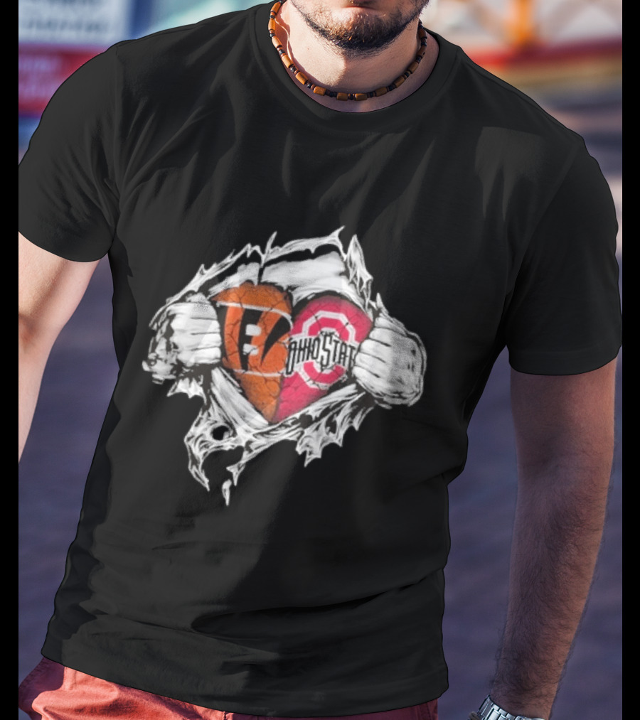 Bengals Ohio State Buckeyes Heart Tear T-Shirt
