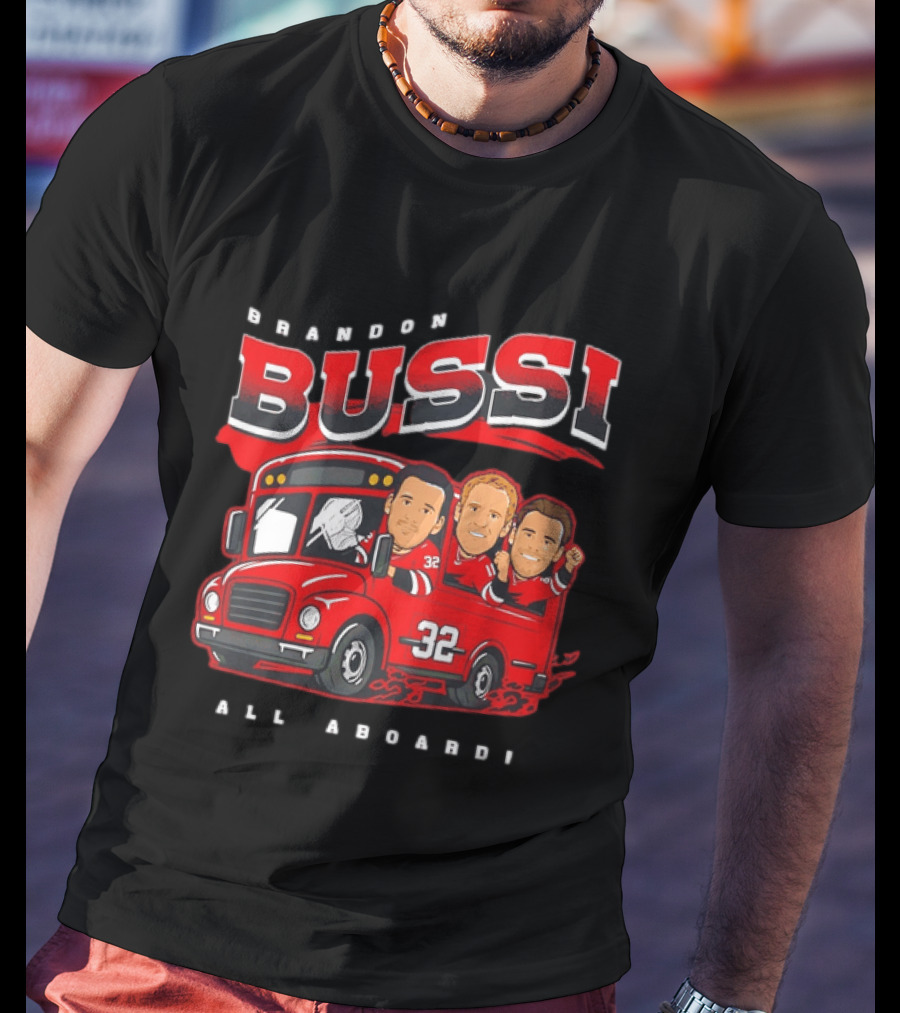 Brandon Bussi All Aboard 32 Boston Bruins Bus T-Shirt