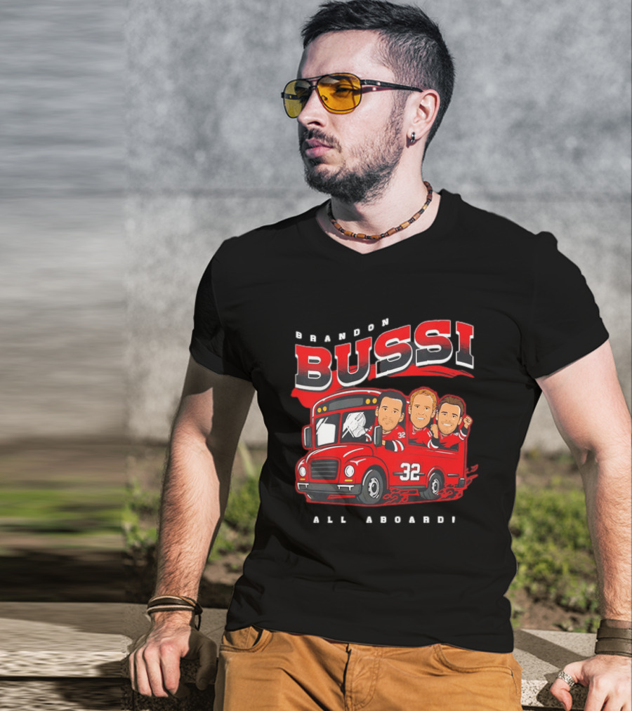 Brandon Bussi All Aboard 32 Boston Bruins Bus T-Shirt