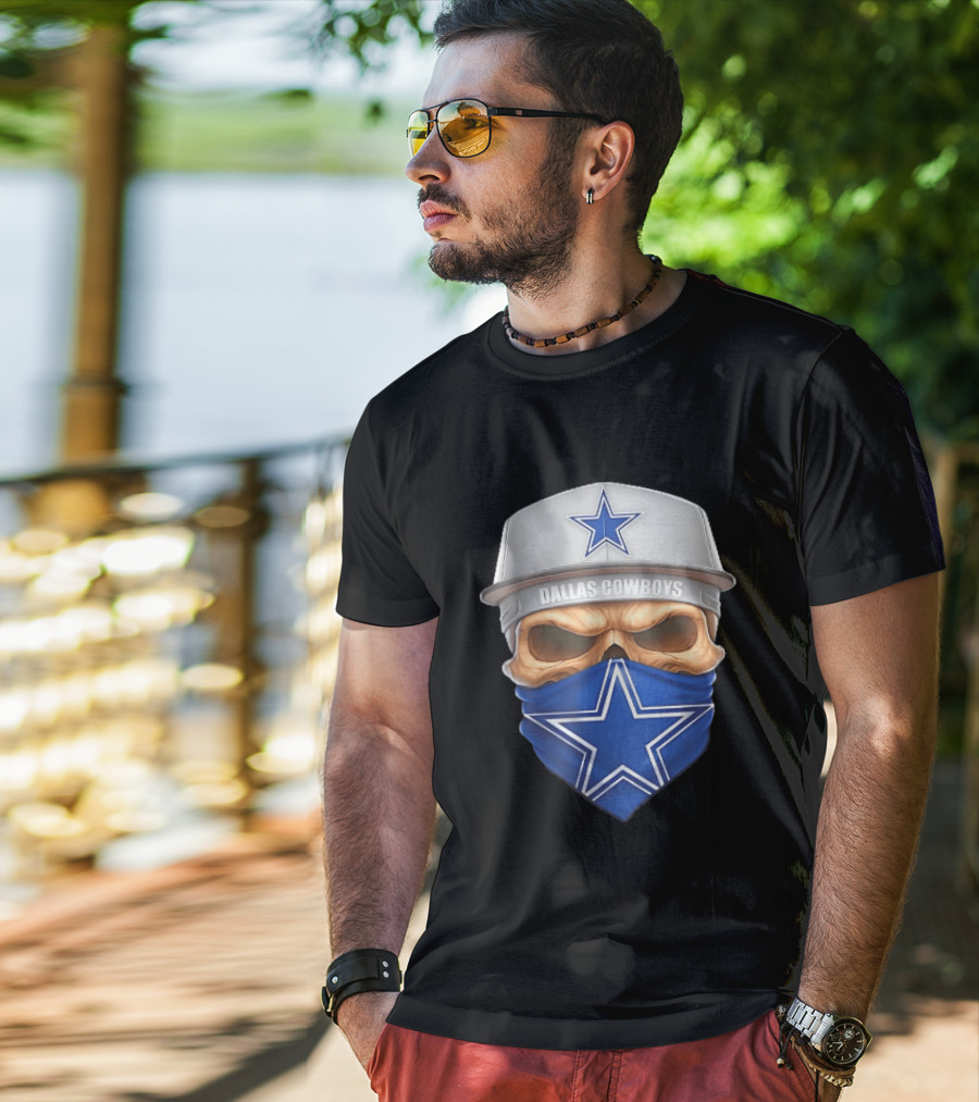 Dallas Cowboys Skull Bandana Cap Men Star T-Shirt