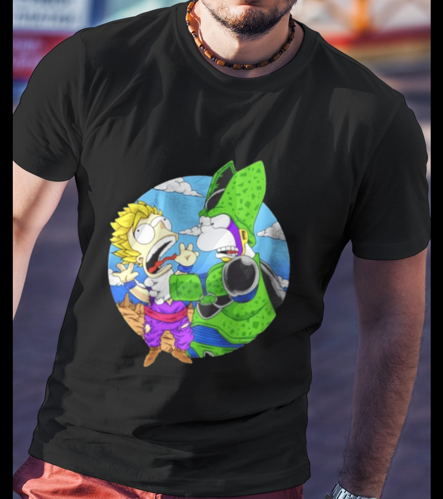 Gohan Cell Dragon Ball Z Bart Homer Simpson Mashup Clash T-Shirt