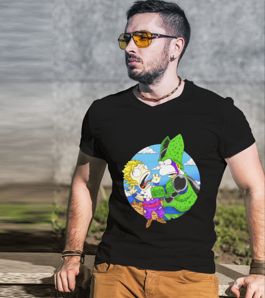 Gohan Cell Dragon Ball Z Bart Homer Simpson Mashup Clash T-Shirt