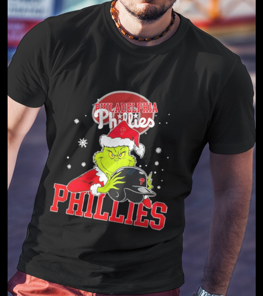 Philadelphia Phillies Grinch Hug Christmas Baseball Helmet T-Shirt