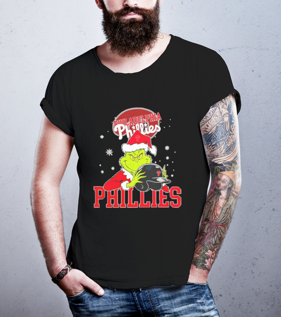 Philadelphia Phillies Grinch Hug Christmas Baseball Helmet T-Shirt