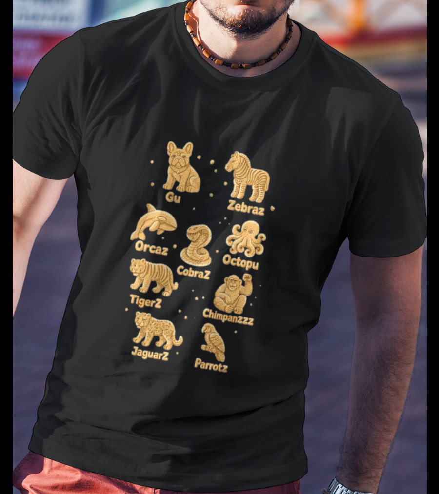 Gu Zebraz Orcaz Octopuz CobraZ TigerZ Chimpanzzz JaguarZ Parrotz Animal Crackers T-Shirt