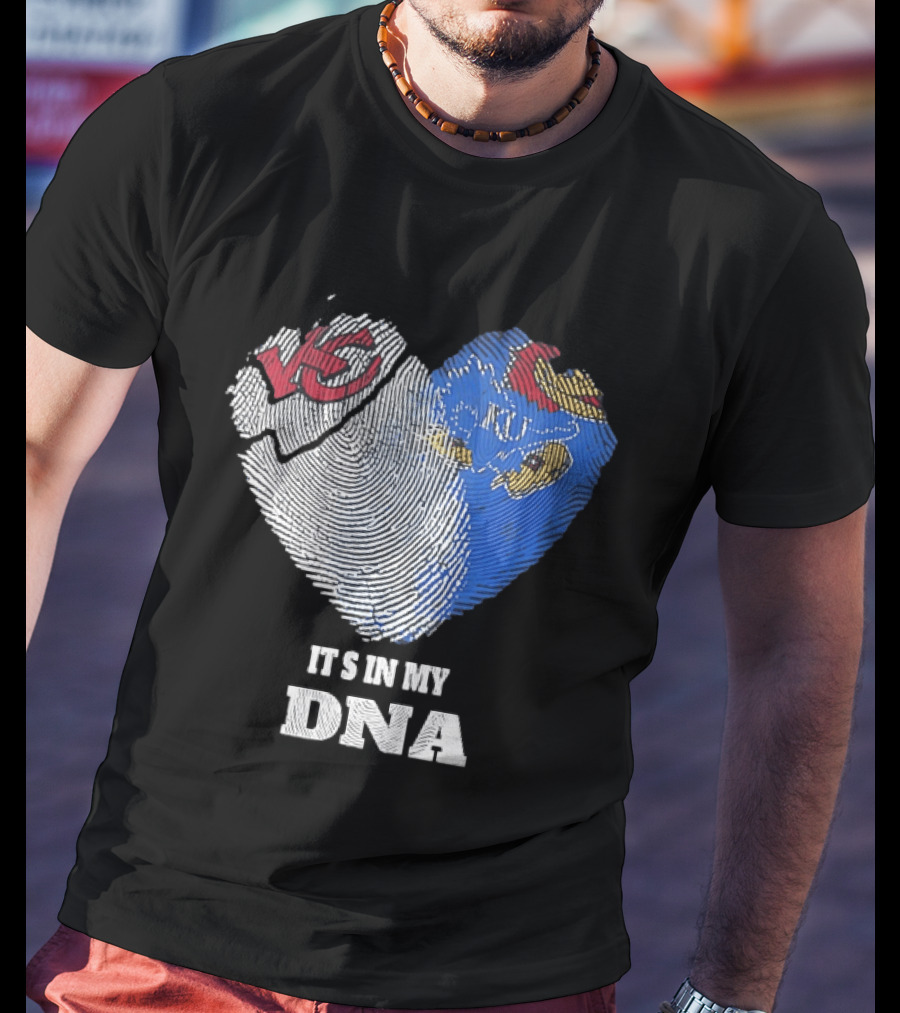 Kansas City Chiefs KU Jayhawks It's In My DNA Heart Fingerprint T-Shirt