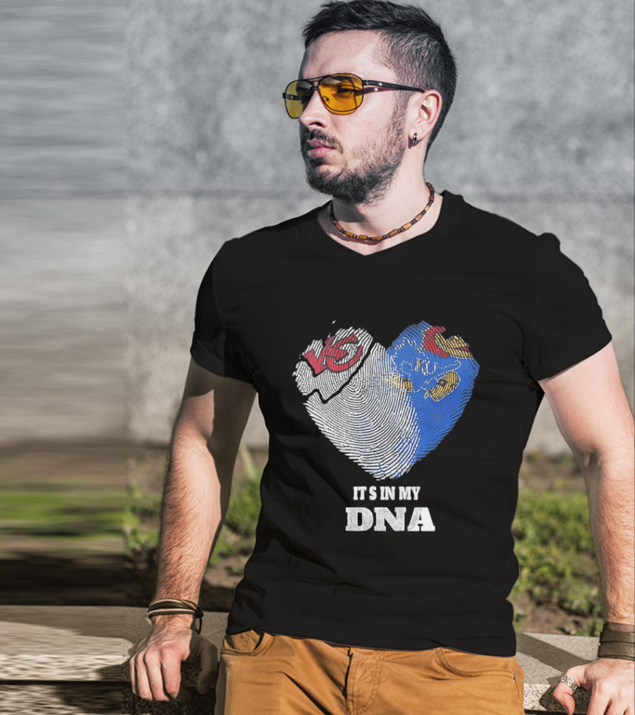 Kansas City Chiefs KU Jayhawks It's In My DNA Heart Fingerprint T-Shirt
