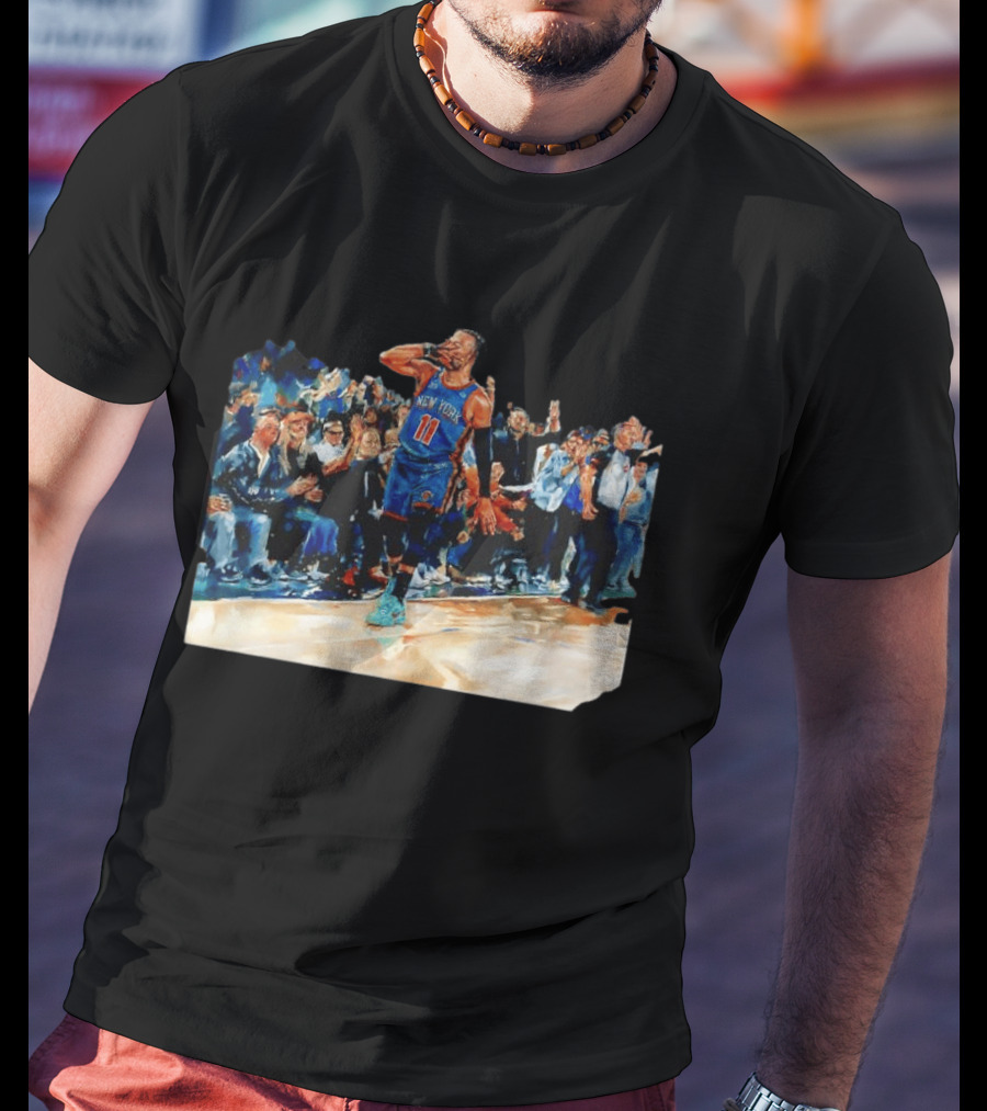 Jalen Brunson New York Knicks NBA Oil Painting Player In Action T-Shirt