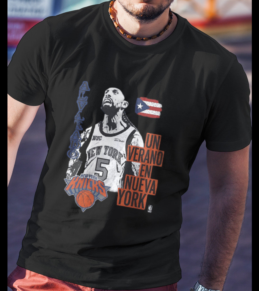 Alvarado New York Knicks NBA Un Verano En Nueva York Puerto Rico Flag 2026 T-Shirt