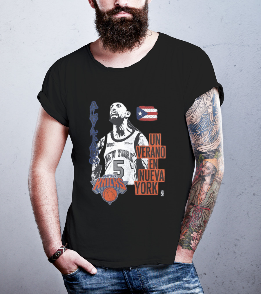 Alvarado New York Knicks NBA Un Verano En Nueva York Puerto Rico Flag 2026 T-Shirt
