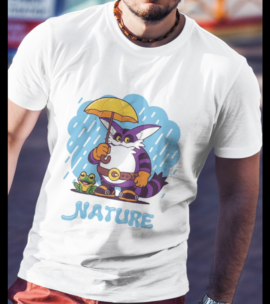 Big The Cat Froggy Nature Holding Umbrella In Rain T-Shirt