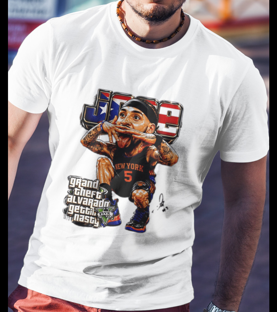 Grand Theft Alvarado New York Knicks Gettin Nasty Caricature T-Shirt