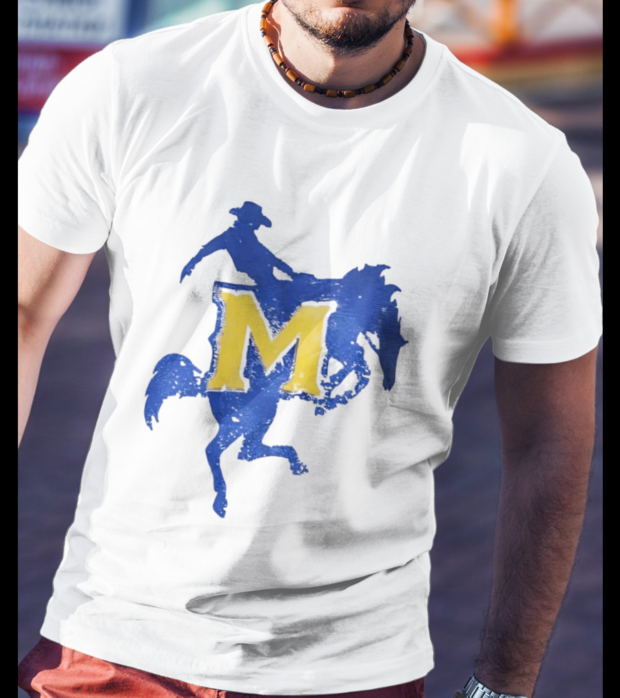 McNeese State University Cowboy M Letter Blue And Yellow T-Shirt