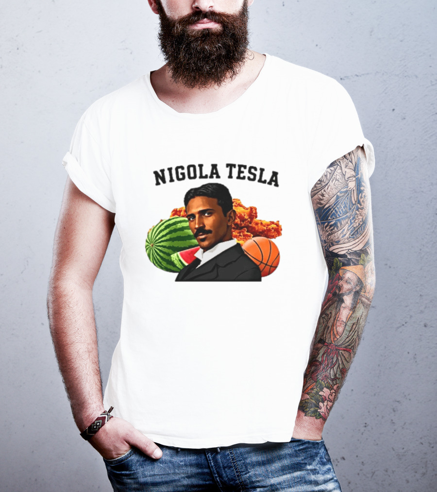 Nigola Tesla Watermelon Fried Chicken Basketball Fusion T-Shirt