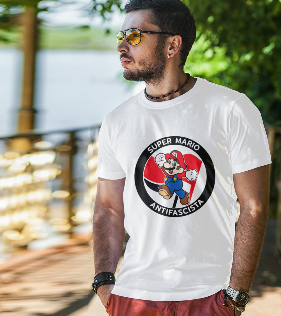 Super Mario Antifascista Red Black Flag Icon Protest T-Shirt
