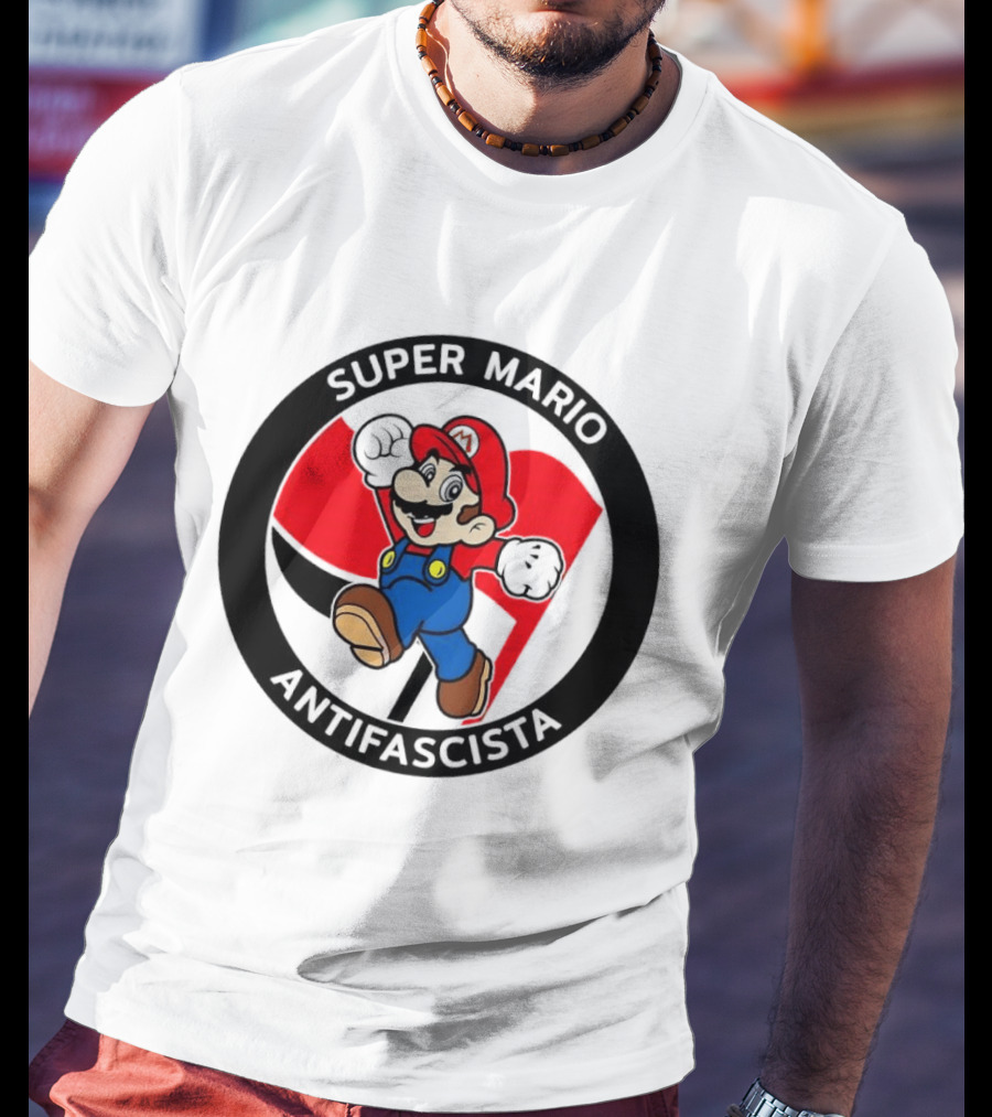 Super Mario Antifascista Red Black Flag Icon Protest T-Shirt