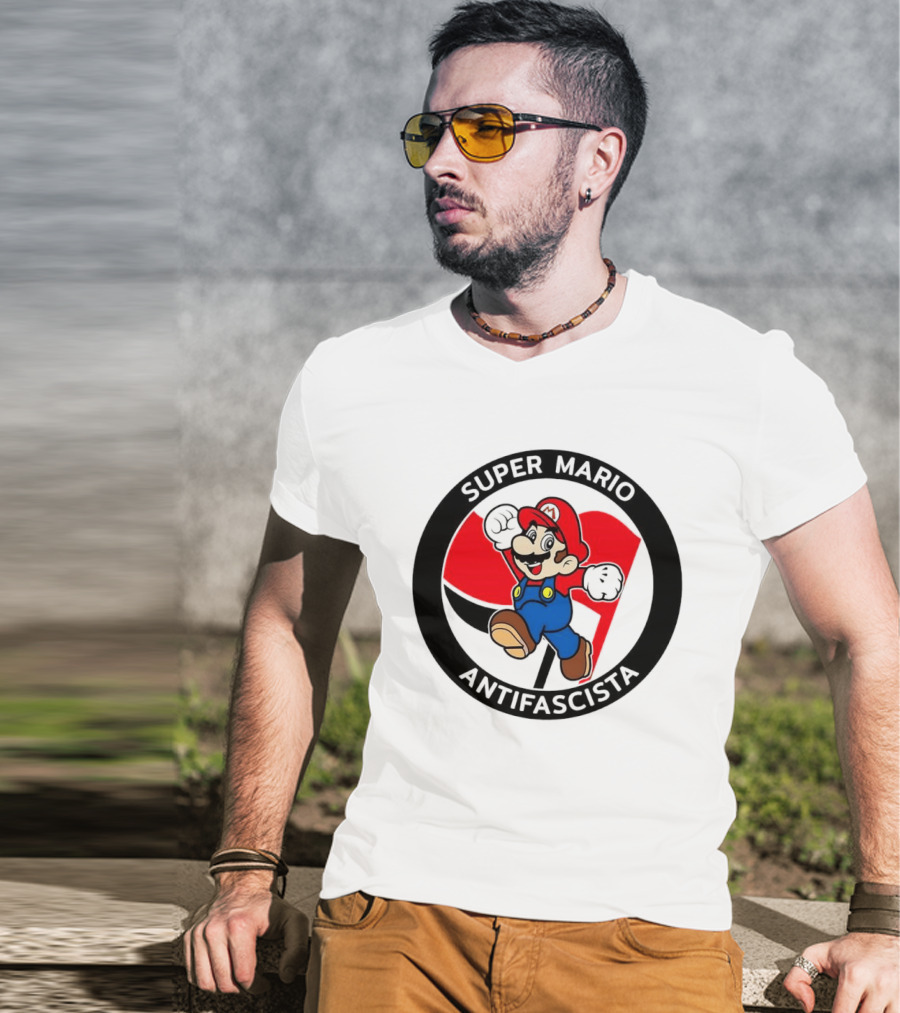 Super Mario Antifascista Red Black Flag Icon Protest T-Shirt