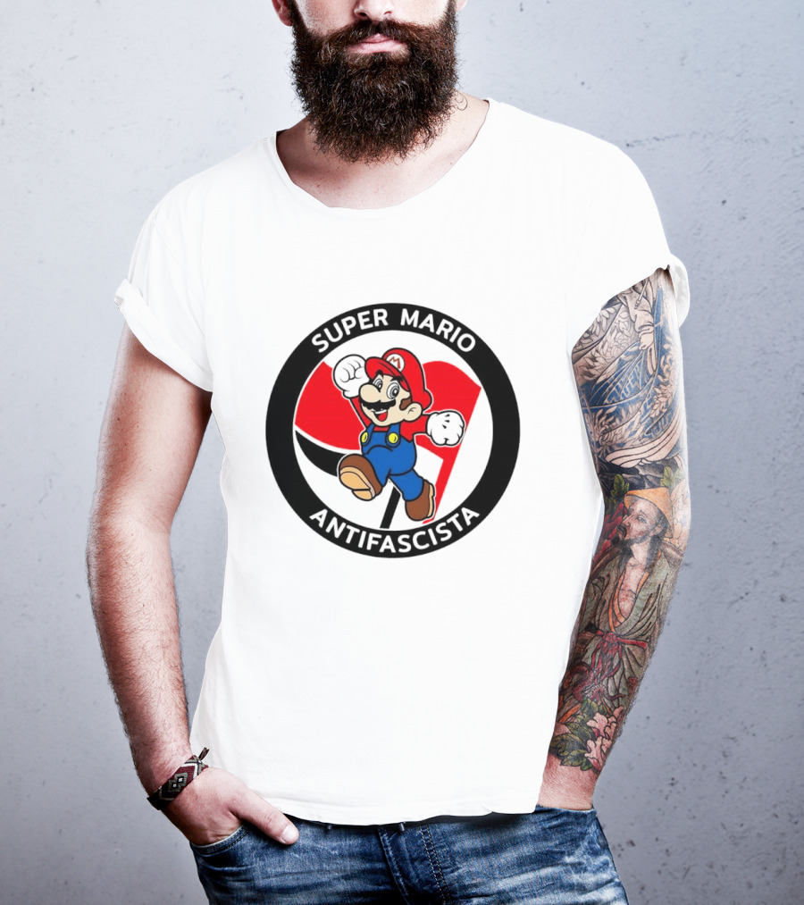 Super Mario Antifascista Red Black Flag Icon Protest T-Shirt