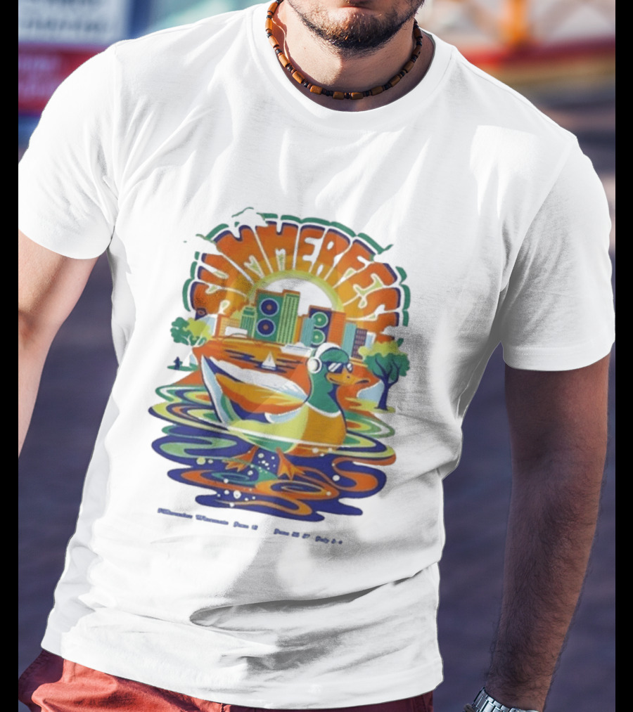 Summerfest Music Festival Milwaukee June 18 20 2026 Duck Art With Headphones Cityscape T-Shirt