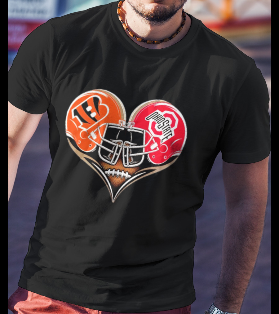 Bengals Ohio State Buckeyes Heart Helmet Football Love T-Shirt