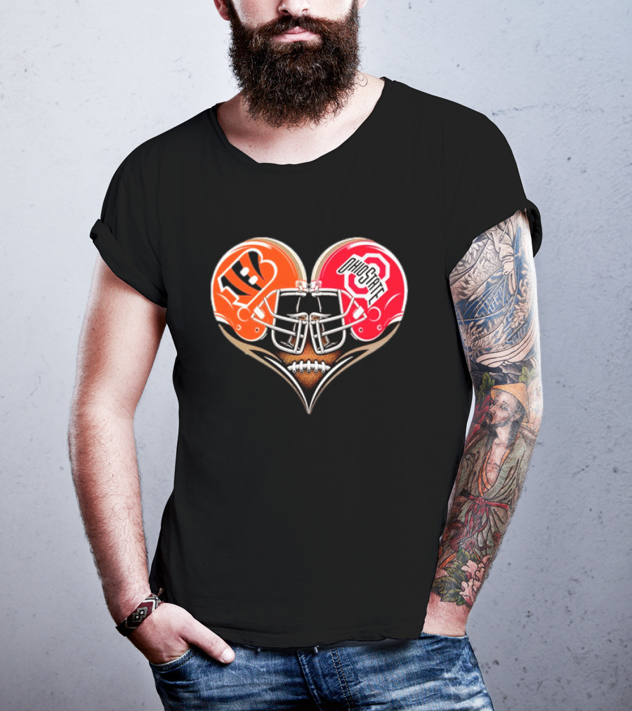 Bengals Ohio State Buckeyes Heart Helmet Football Love T-Shirt