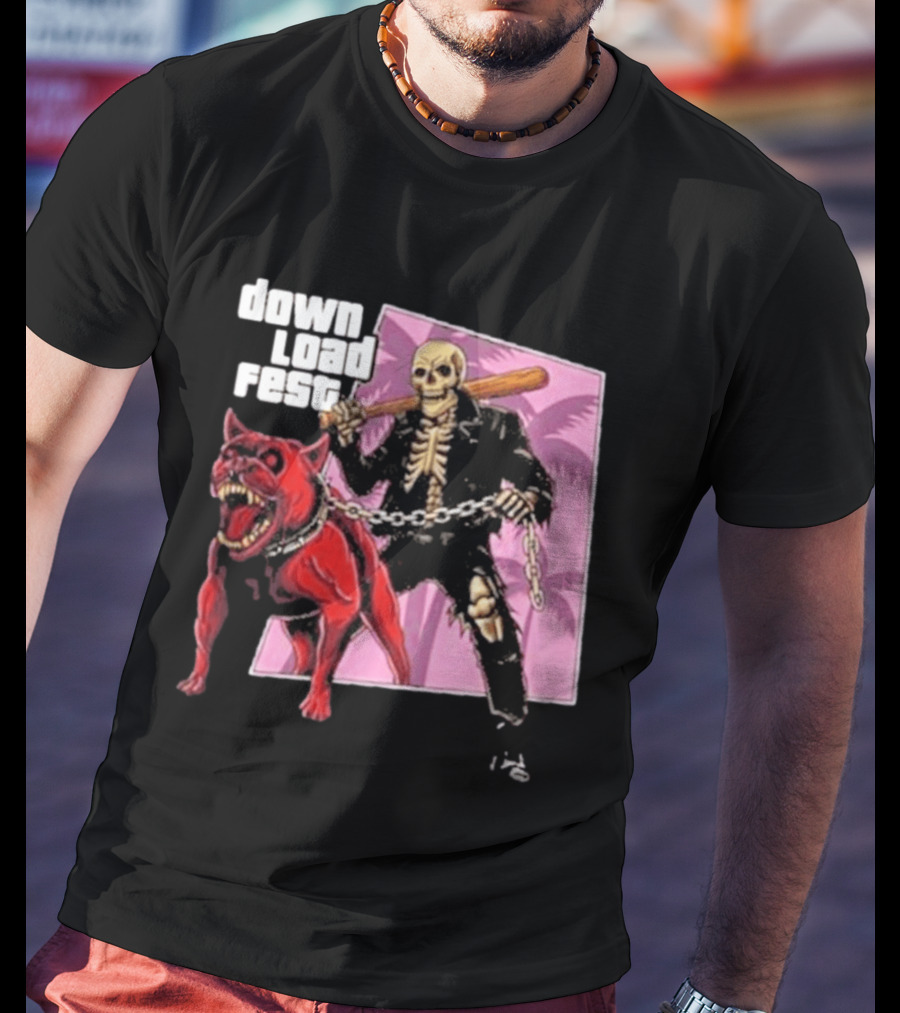 Download Fest Skeleton With Dog Baseball Bat June 2026 Grand Fest Auto GTA T-Shirt